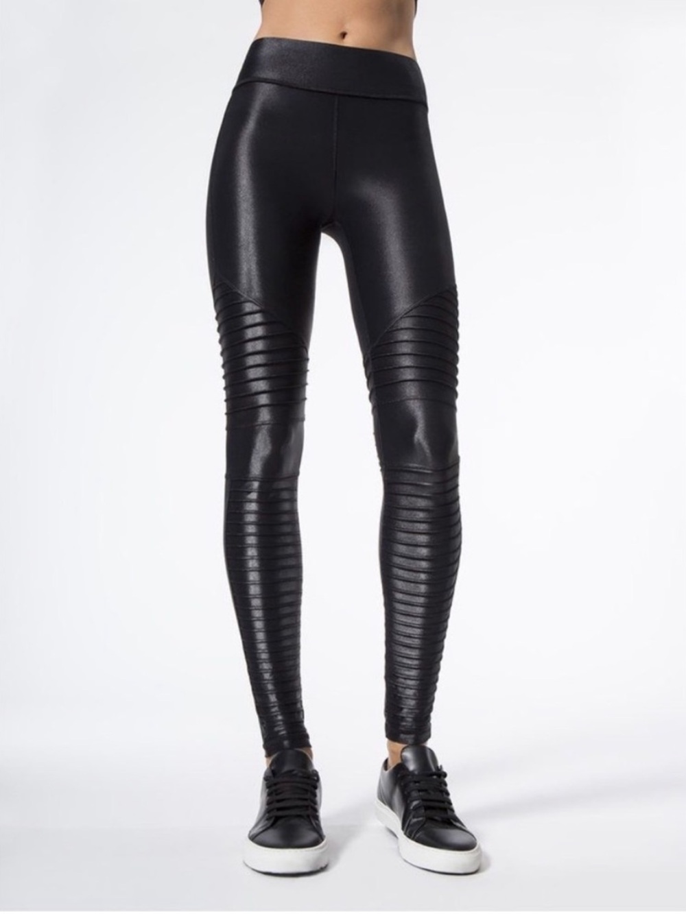 Carbon38 Shiny High Waist Faux Leather Moto Leggings in Black Sz S